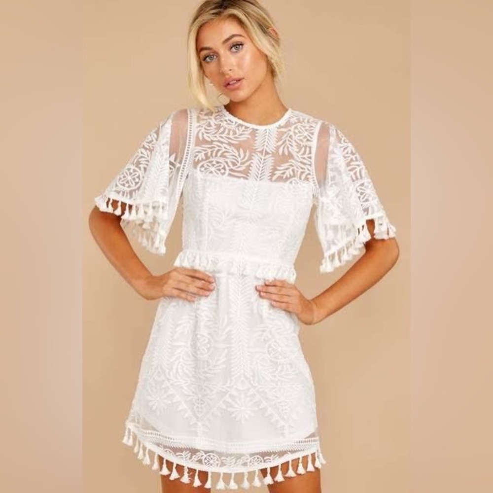 Tassel and Dazzle White Lace Dress from Red Dress